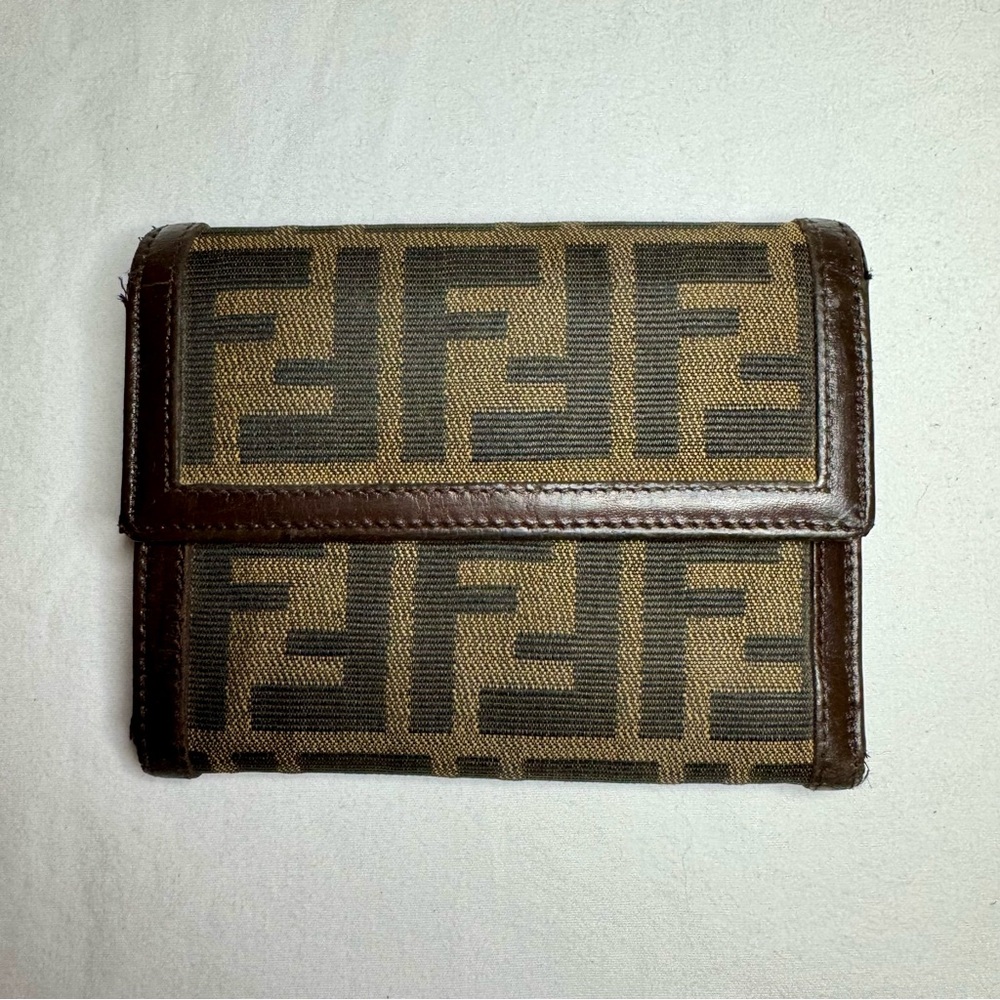 Fendi Zucca Leather & Canvas Trifold Wallet - EUC